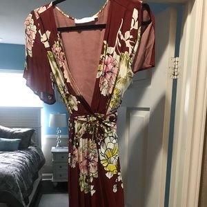 Astr Burgandy Floral Wrap Style Dress